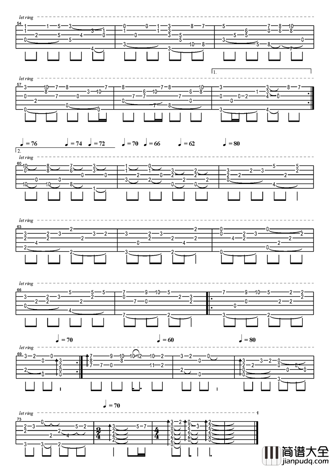 五月天_知足_指弹谱_吉他独奏谱_高清版
