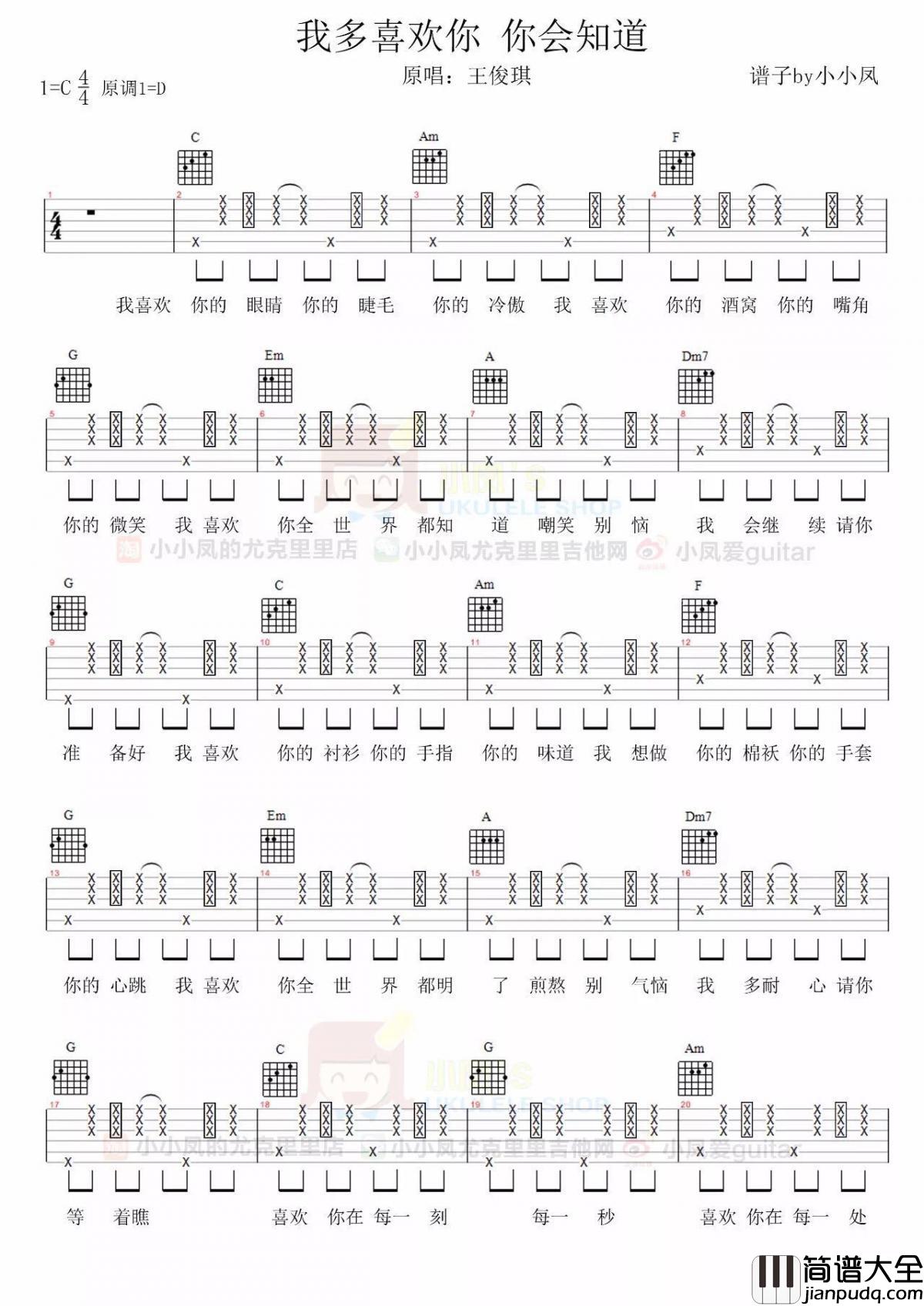我多喜欢你_你会知道_C调吉他谱_王俊琪