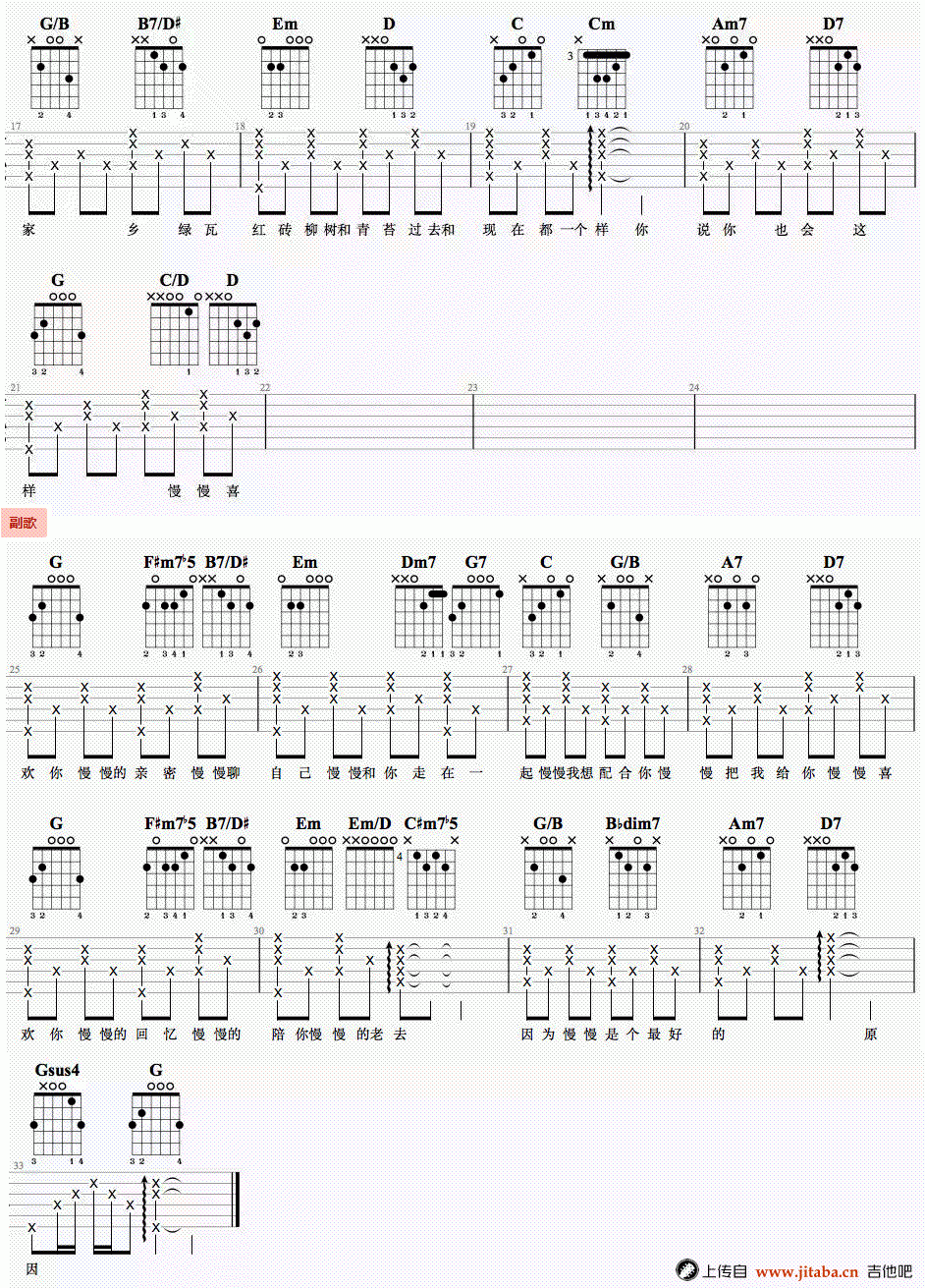 莫文蔚_慢慢喜欢你_吉他谱_G调_弹唱谱