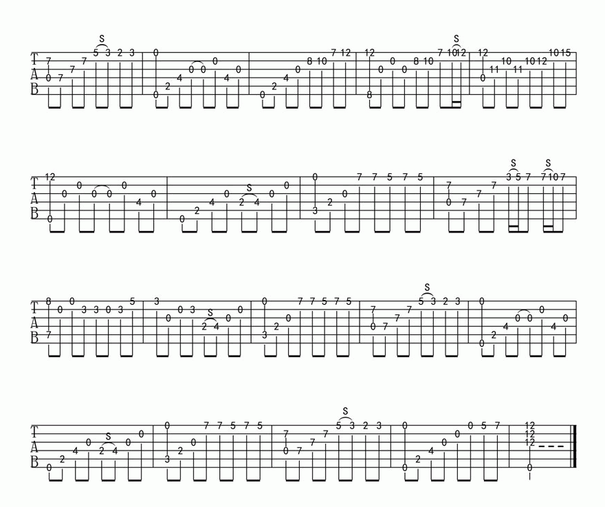 石进_夜的钢琴曲五吉他谱_滑音版