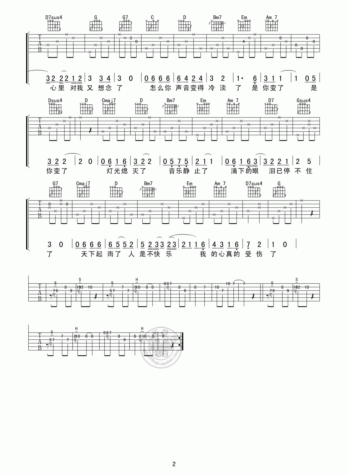 我真的受伤了吉他谱__张学友