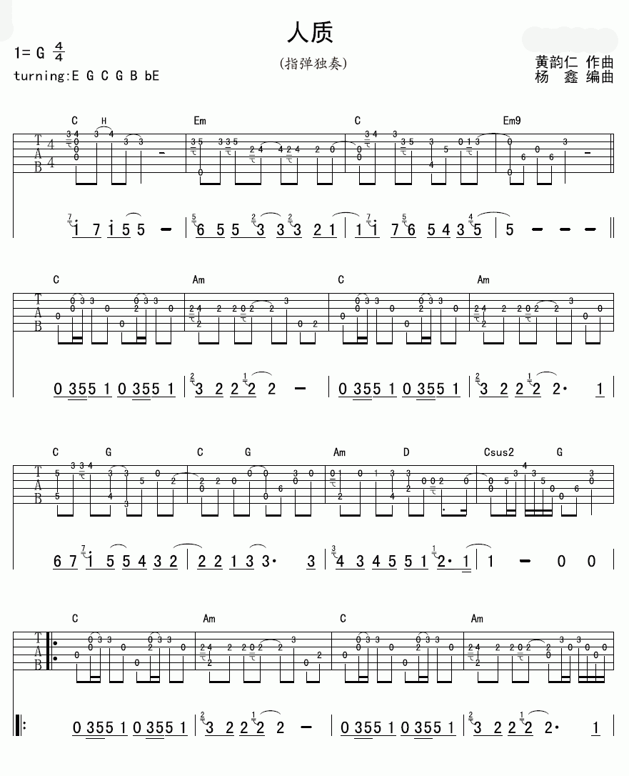 人质指弹独奏吉他谱__张惠妹