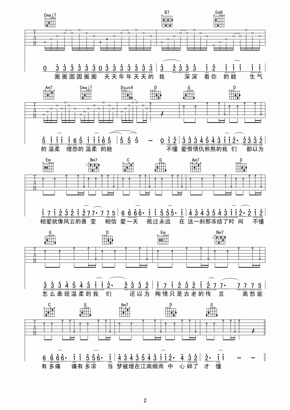 _江南_吉他谱_G调_林俊杰