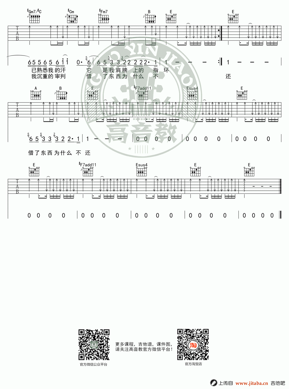 陈奕迅_你的背包_吉他谱_E调