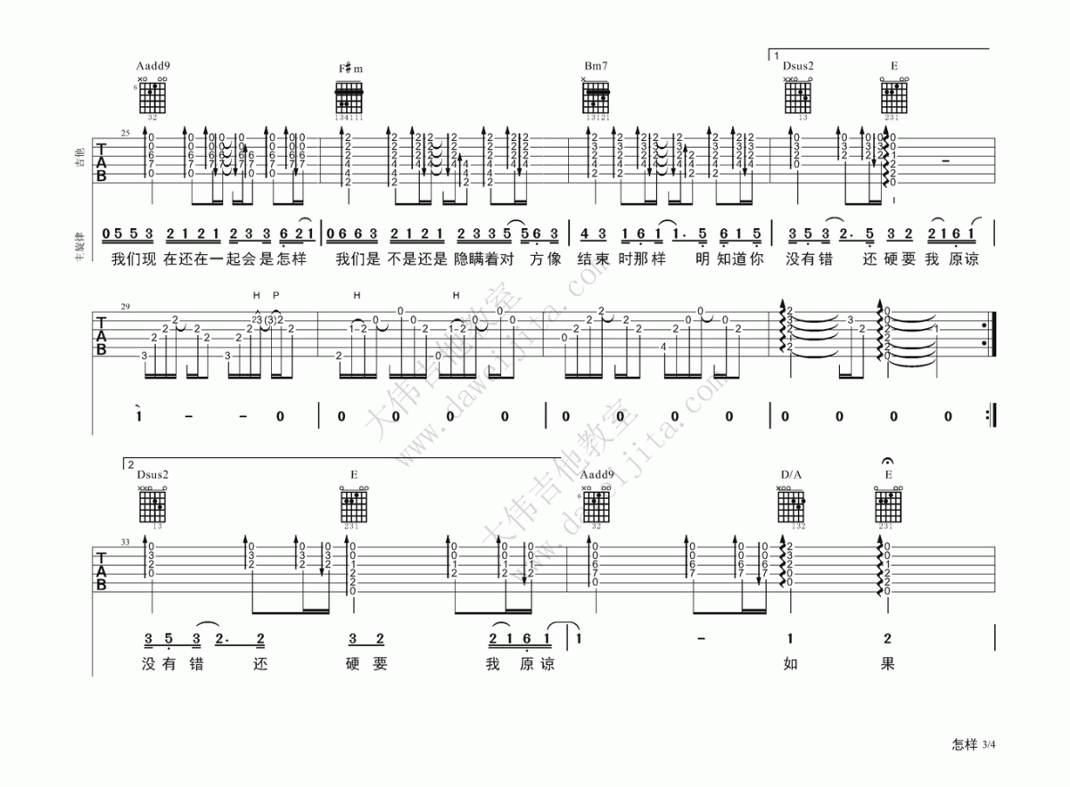 戴佩妮_怎样_吉他谱_大伟吉他版