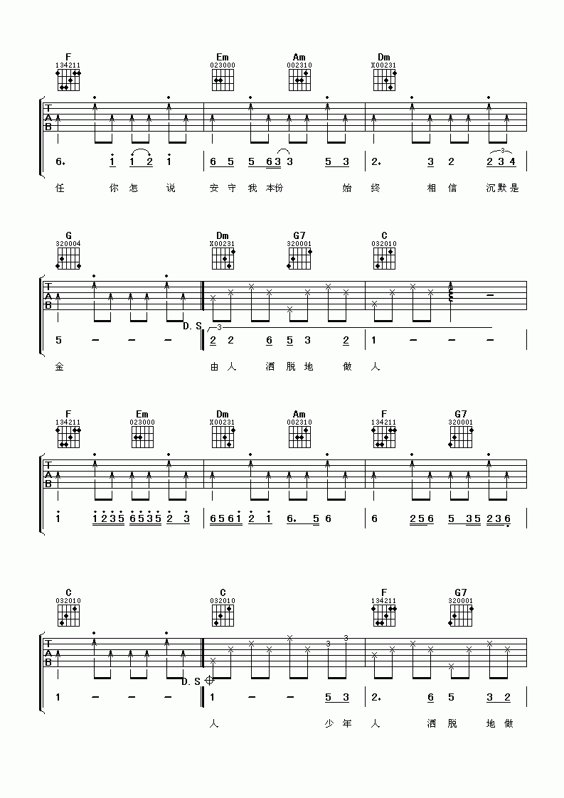 许冠杰&张国荣_沉默是金吉他谱