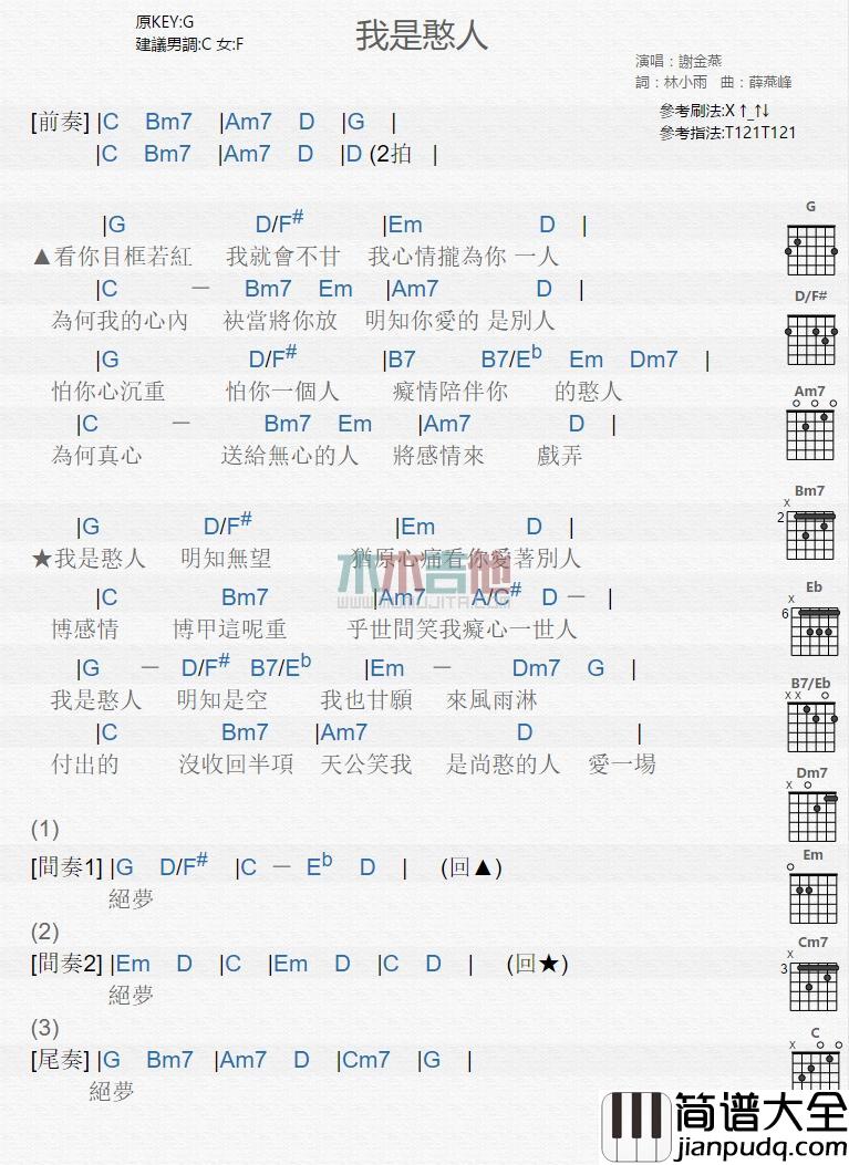 我是憨人_吉他谱_谢金燕