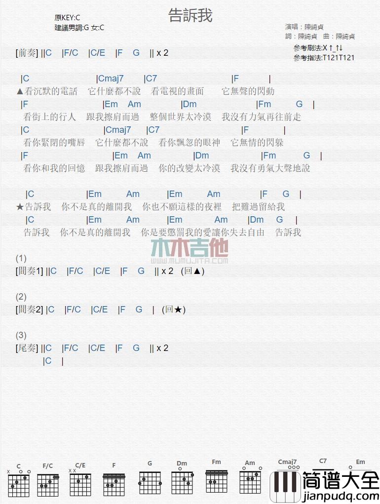 告诉我_吉他谱_陈绮贞