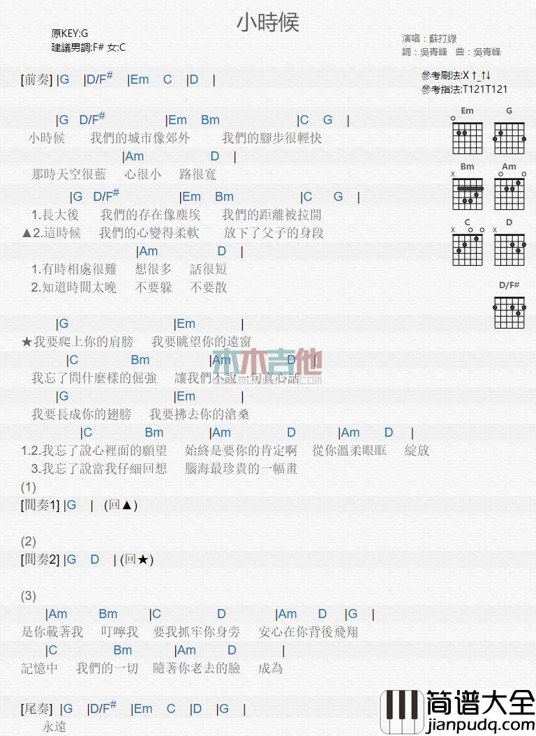 小时候_吉他谱_苏打绿
