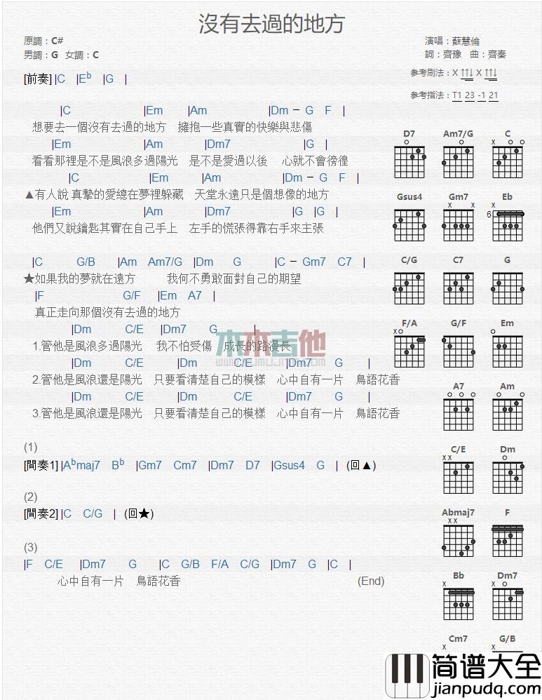 没有去过的地方_吉他谱_苏慧伦