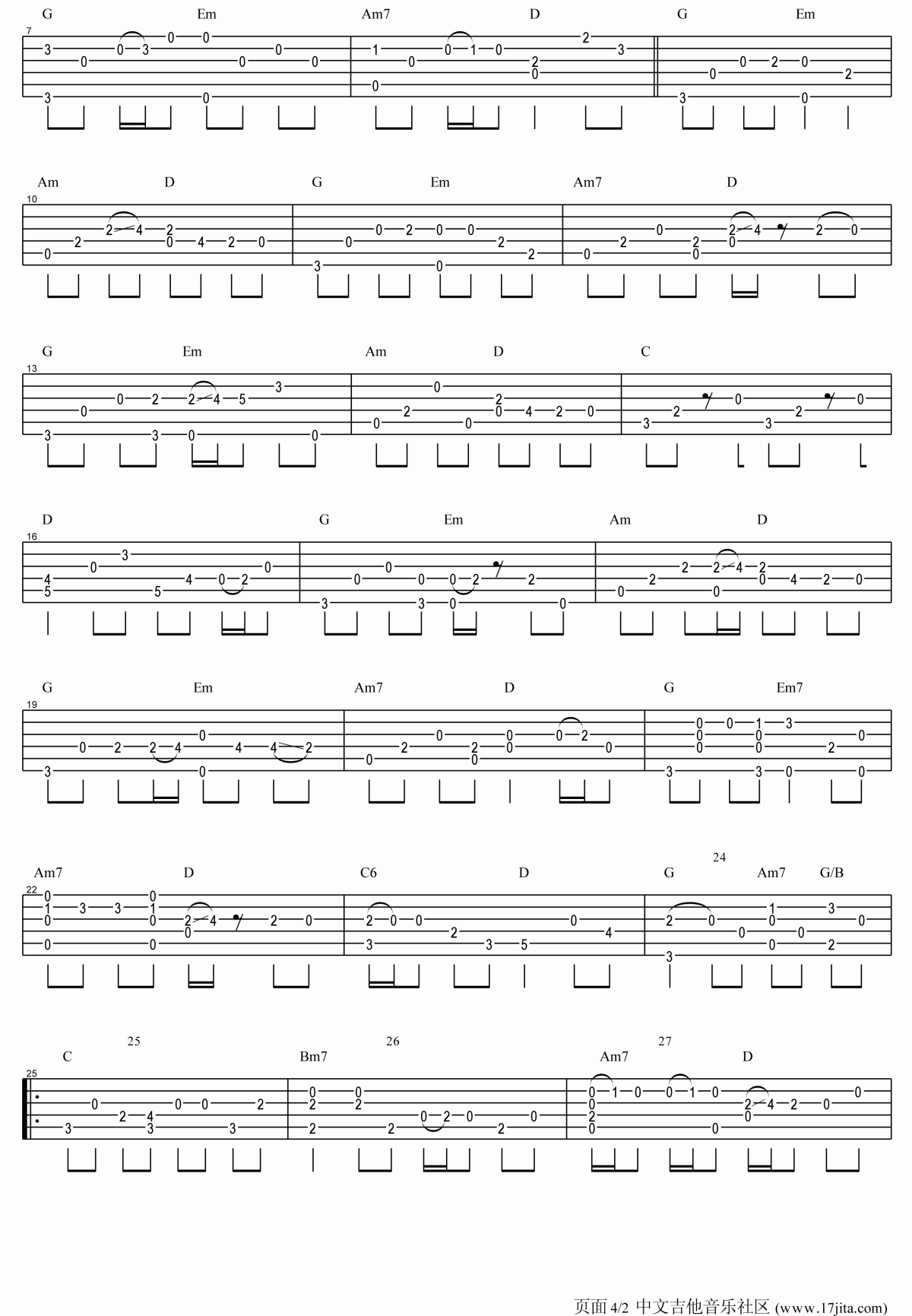 命中注定吉他谱卢家宏指弹版__庾澄庆