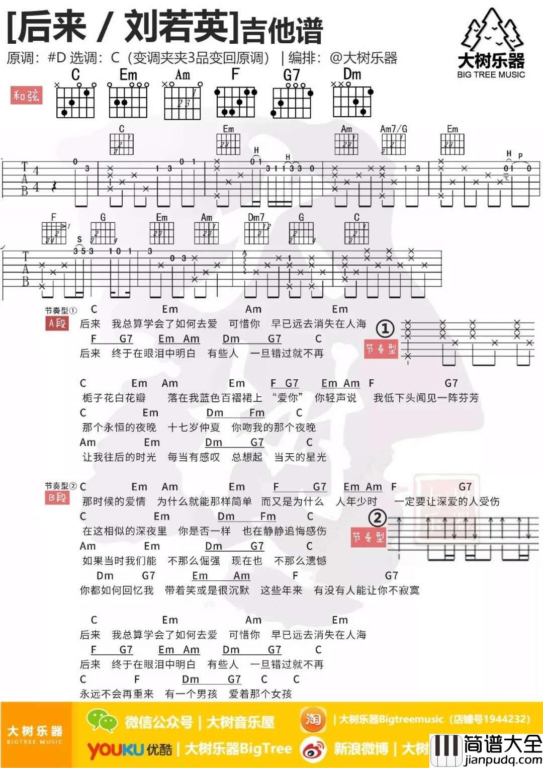 后来_C调吉他谱_刘若英