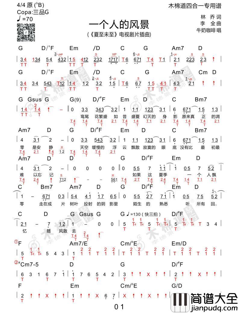 一个人的风景_吉他谱_牛奶咖啡