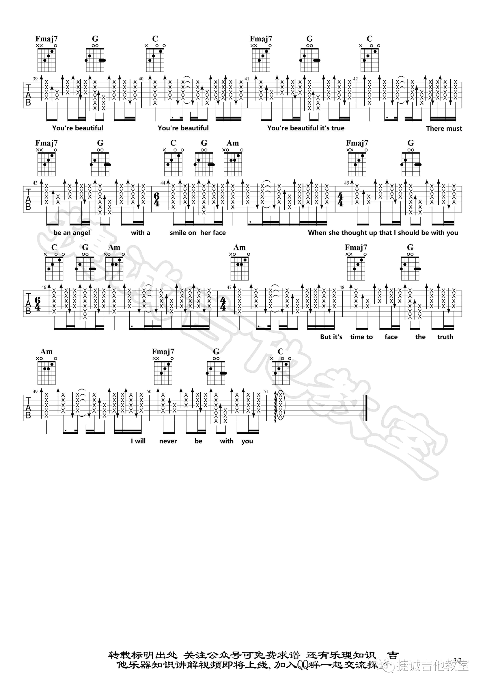 _You're_Beautiful_吉他谱_James_Blunt_C调弹唱谱_高清六线谱