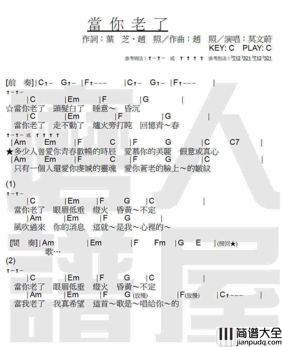 莫文蔚_当你老了_吉他谱