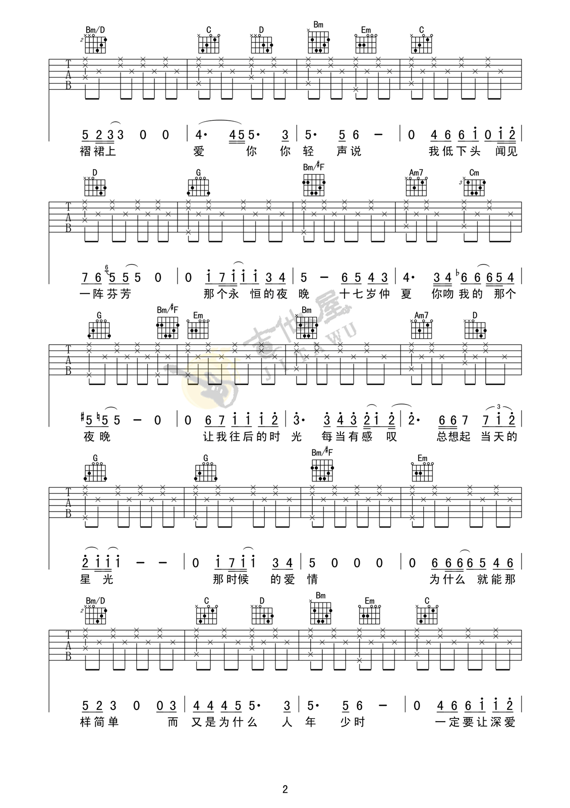 刘若英_后来_G调简单版弹唱吉他六线谱_图片谱_男生版
