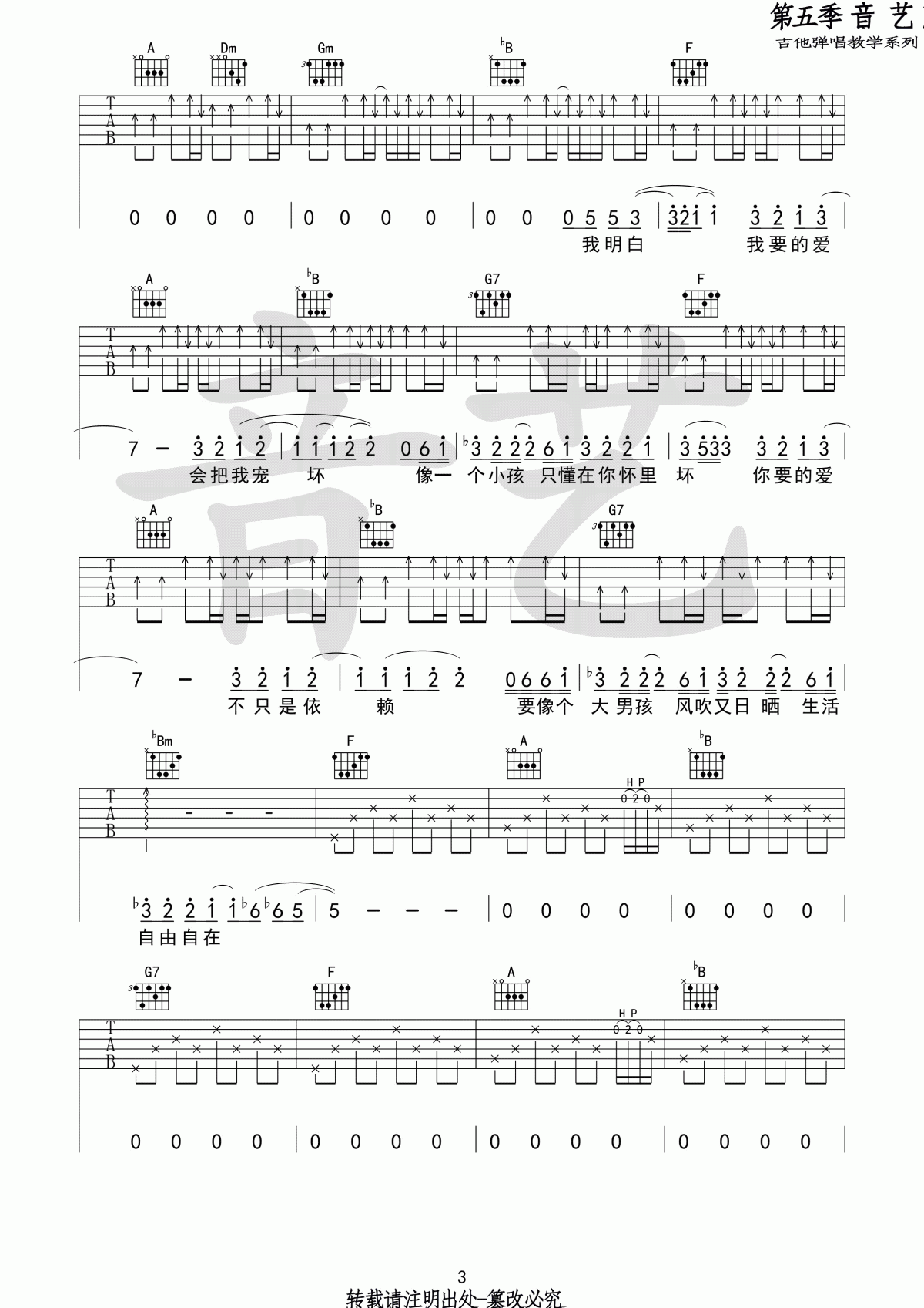 你要的爱吉他谱_F调_原版_戴佩妮