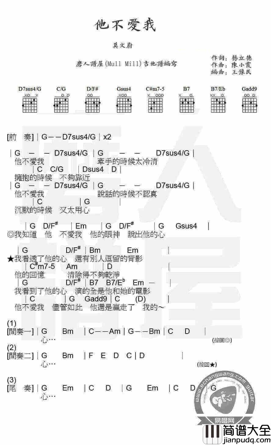 莫文蔚_他不爱我_吉他谱