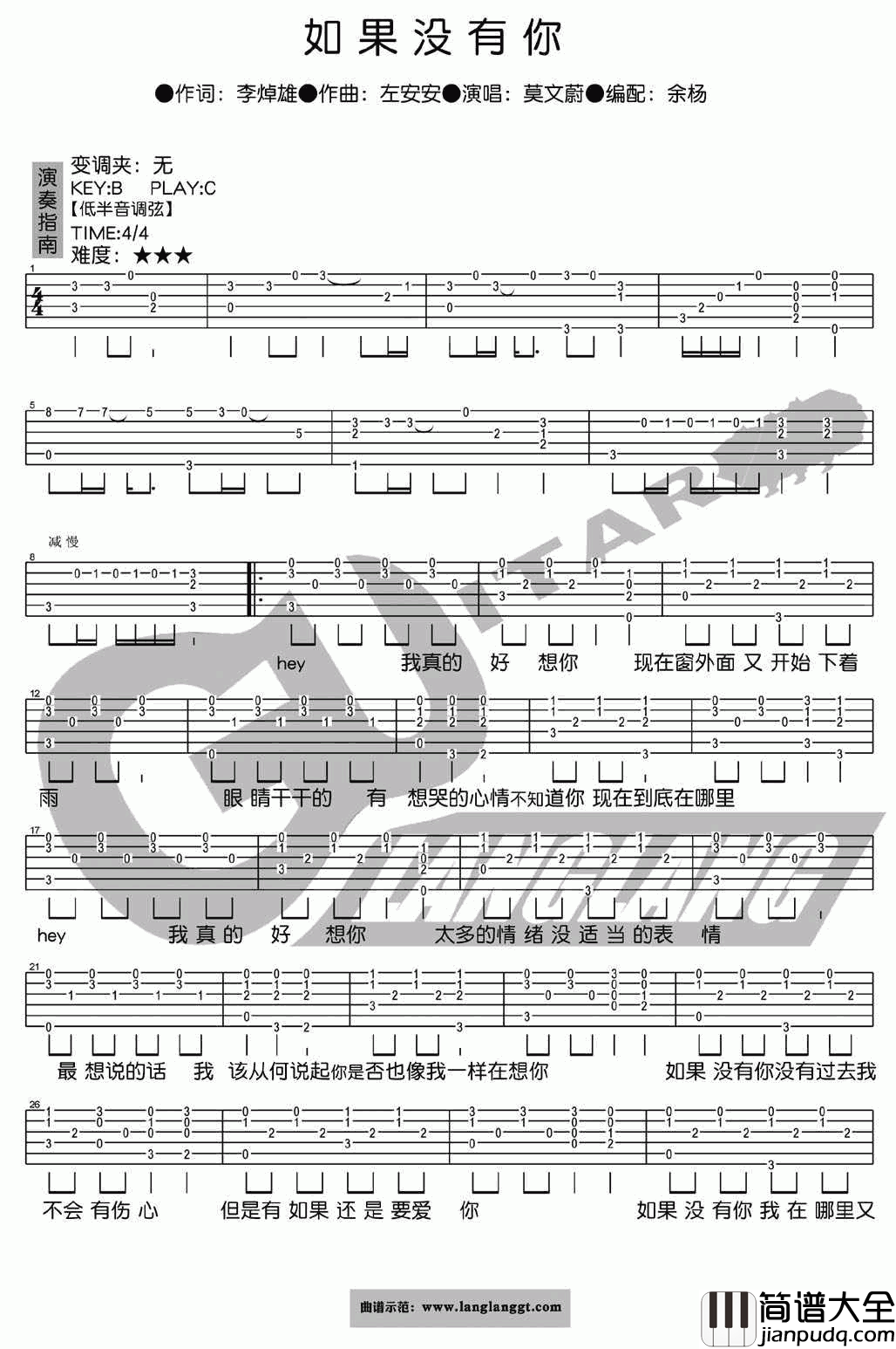 如果没有你吉他谱__莫文蔚
