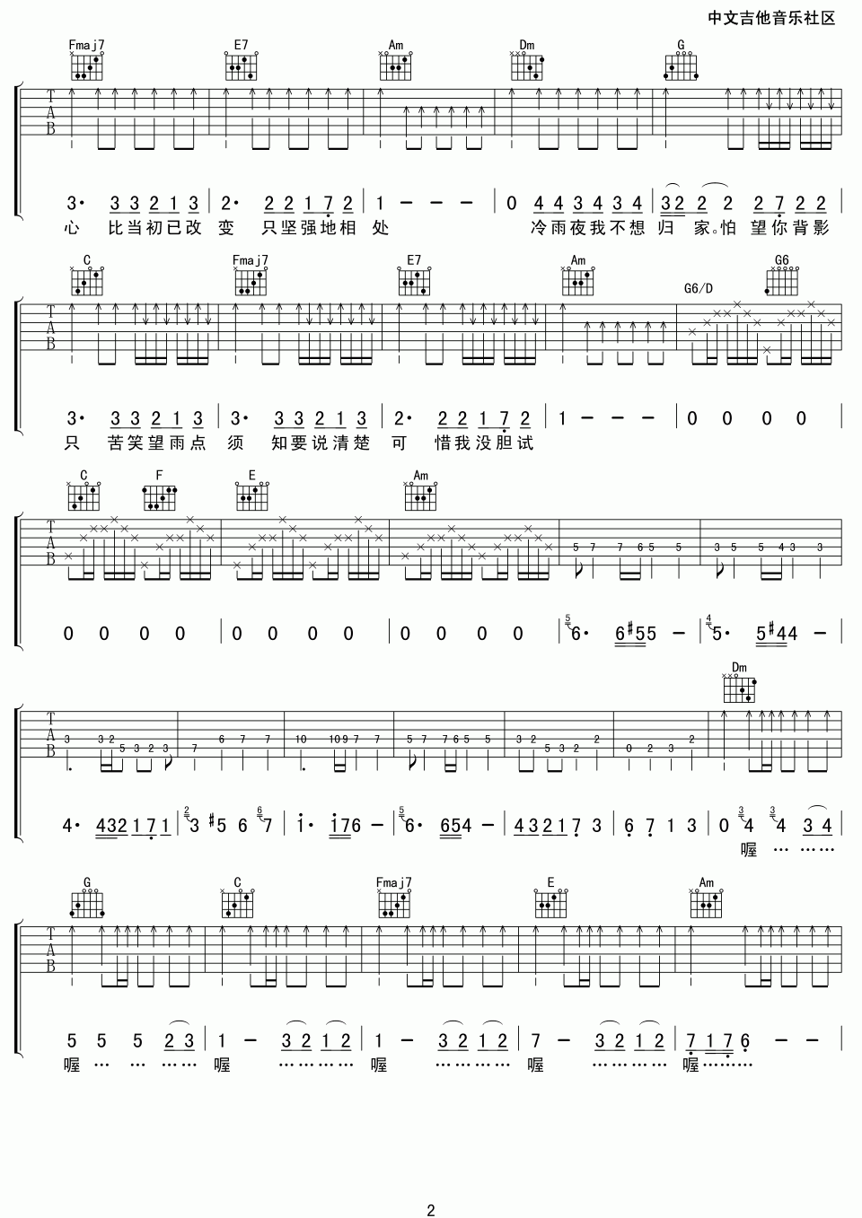 beyond_冷雨夜吉他谱