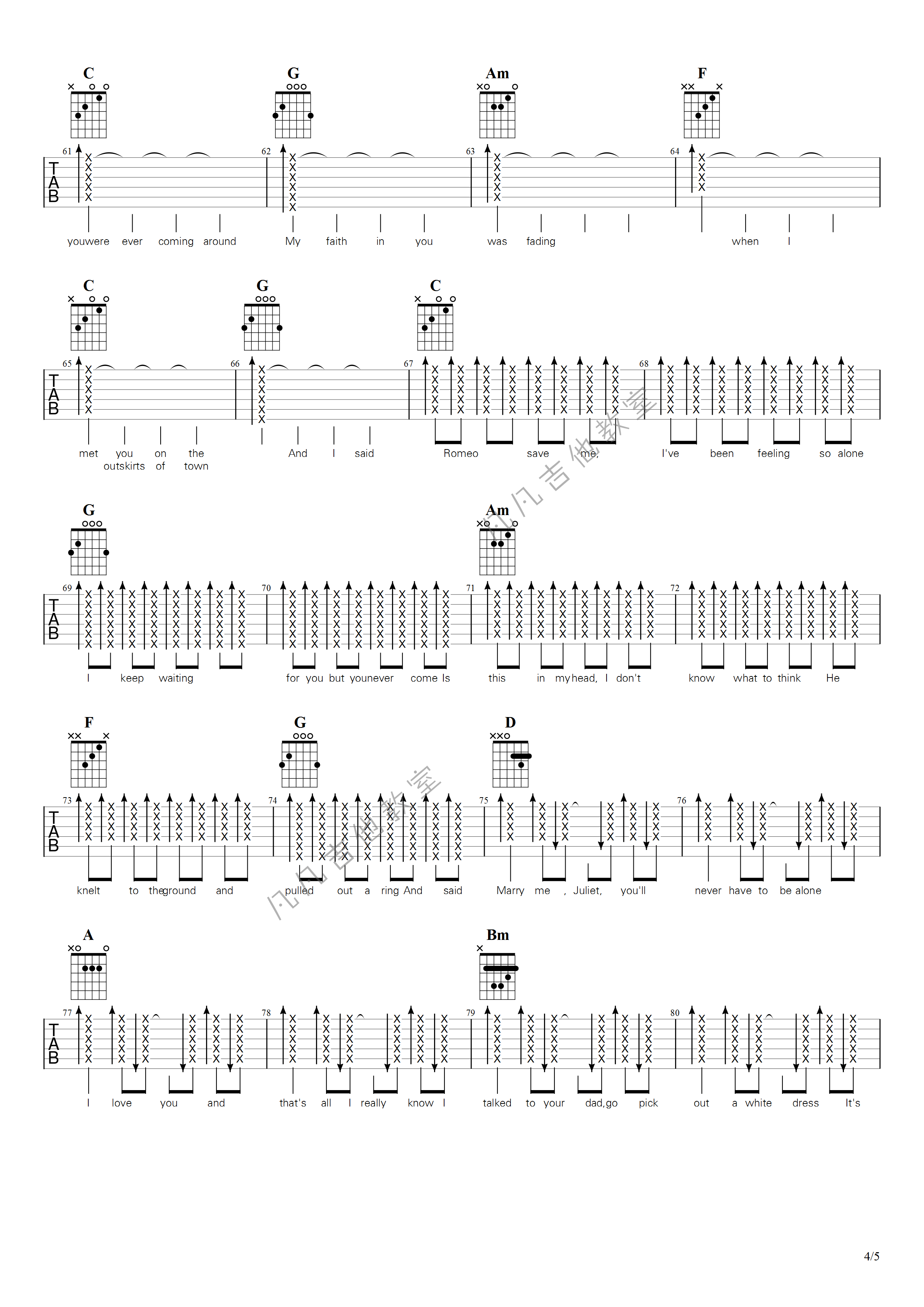 _love_story_吉他谱_C调_扫弦节奏版本