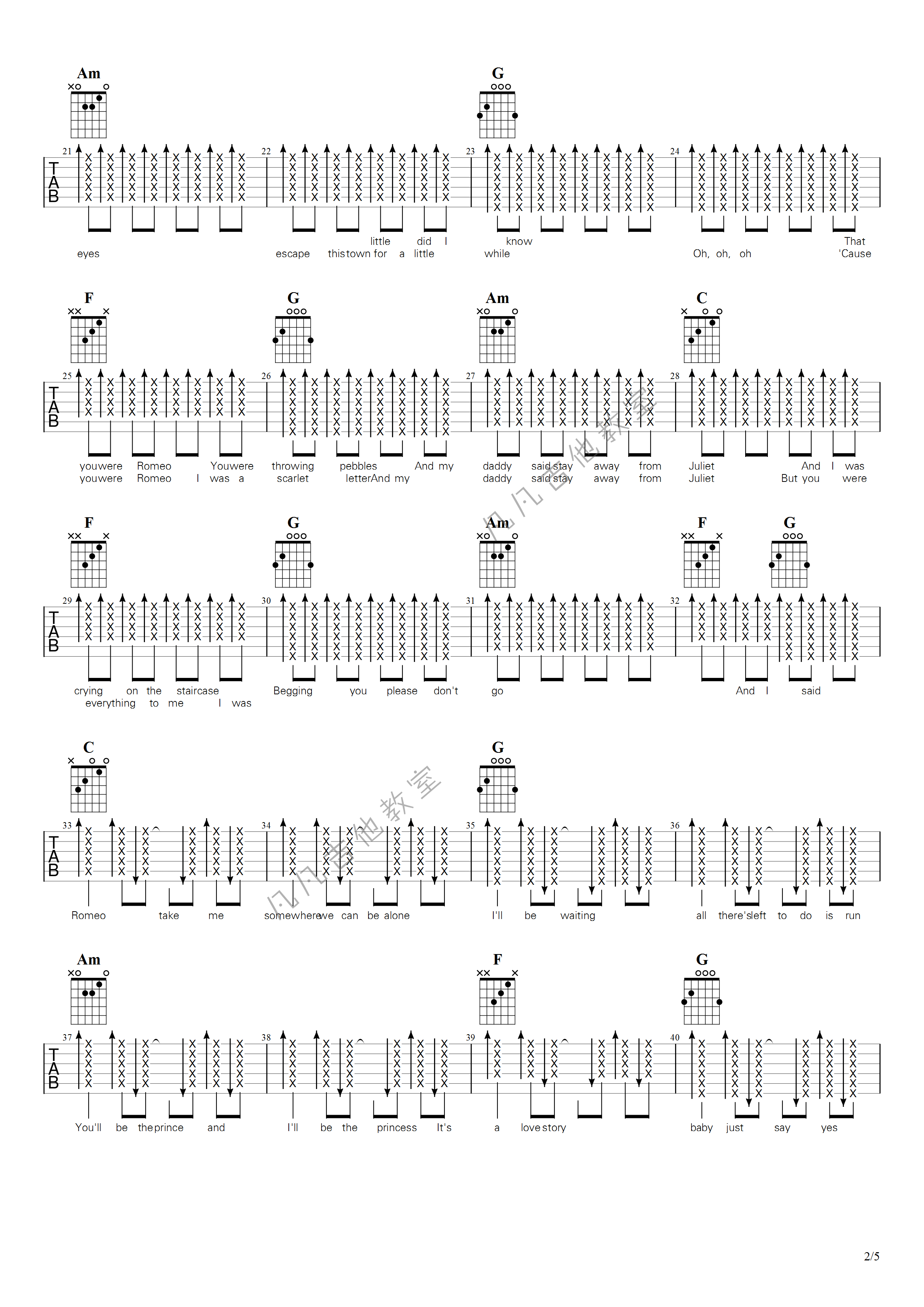 _love_story_吉他谱_C调_扫弦节奏版本