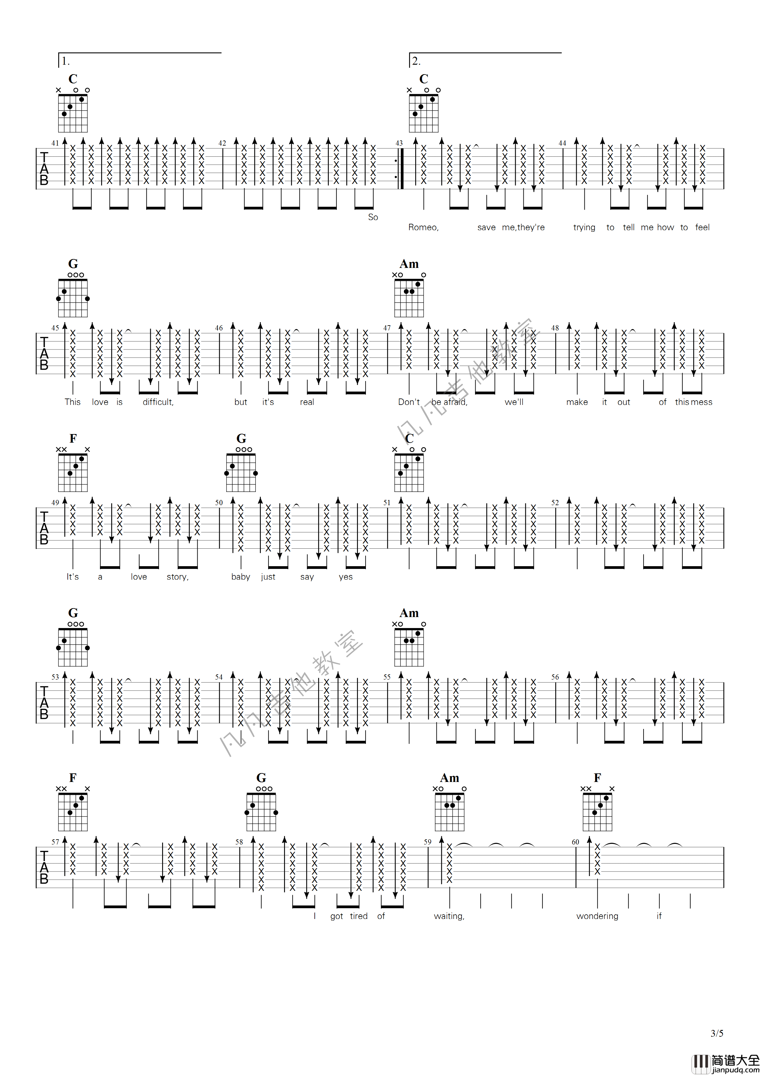 _love_story_吉他谱_C调_扫弦节奏版本