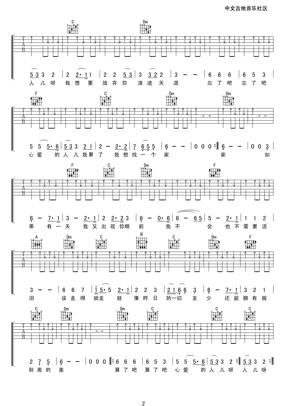 算了吧吉他谱_F调扫弦版_17吉他编配_伍佰