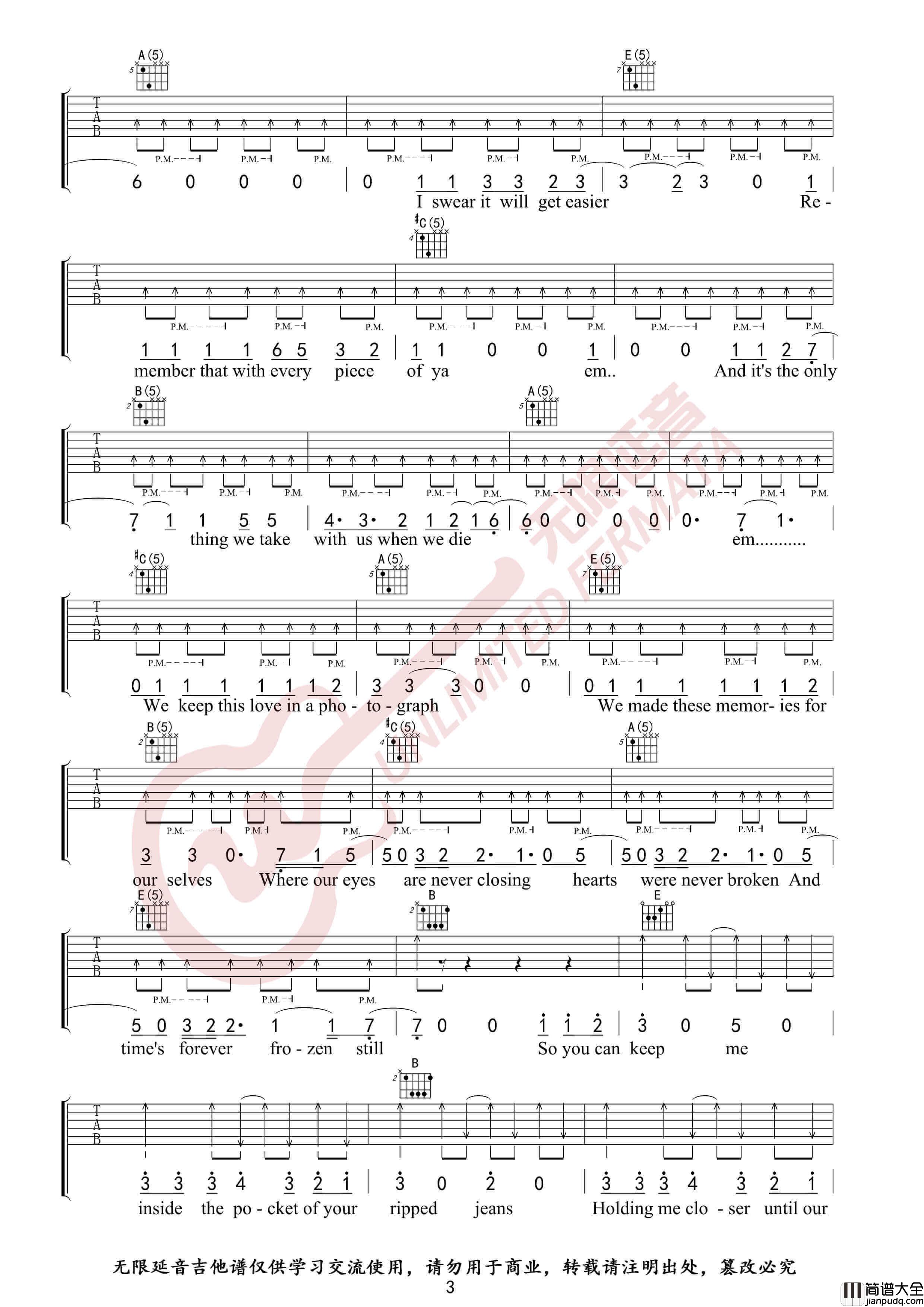 Photograph吉他谱_Ed_Sheeran_原版E调六线谱_无限延音