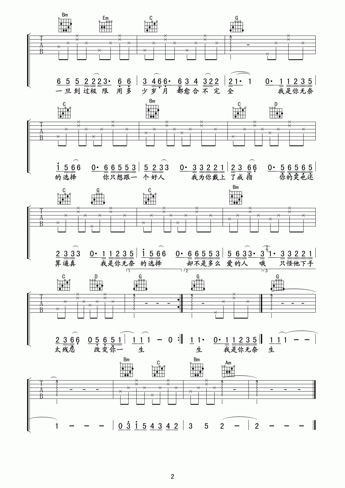 医生吉他谱_G调_许嵩