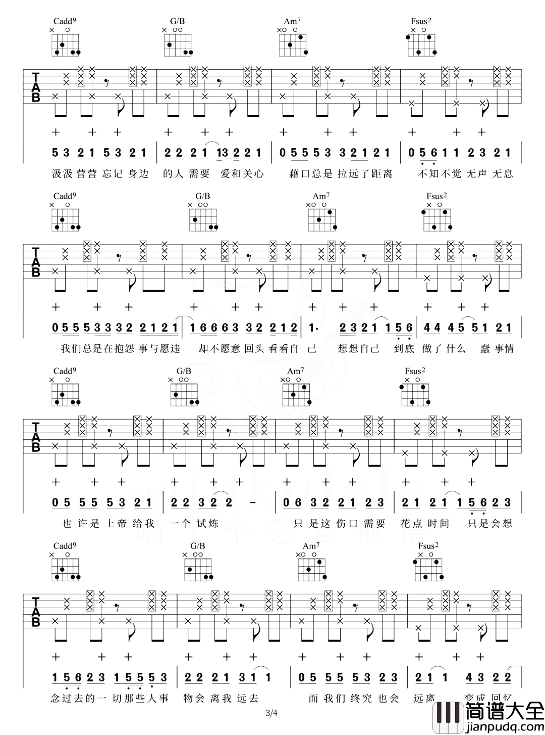 思念是一种病吉他谱_C调_张震岳_弹唱教学视频