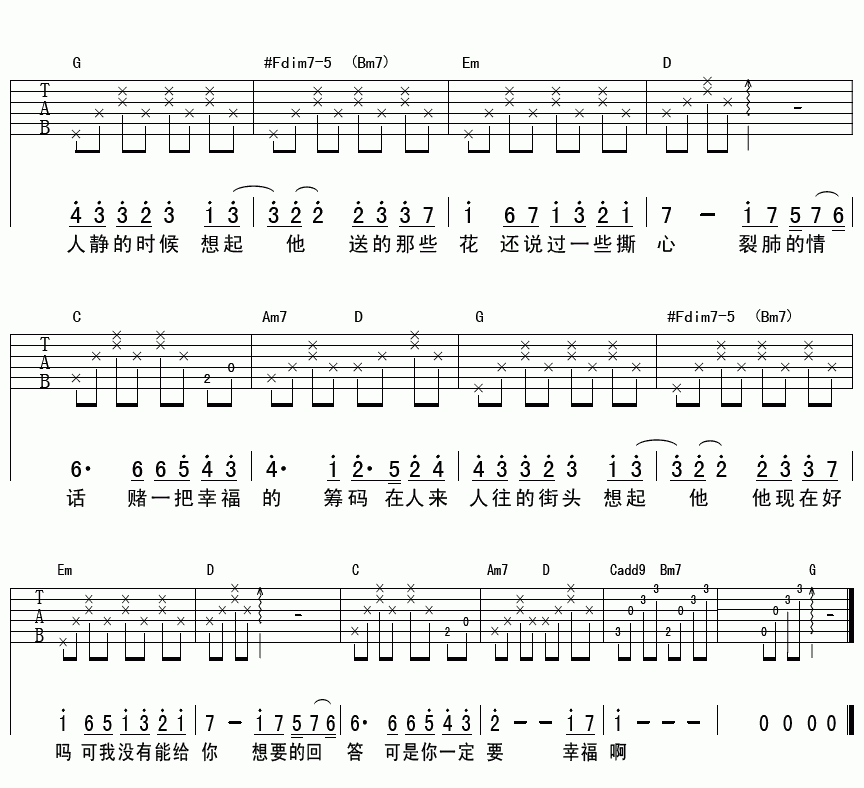 你一定要幸福吉他谱__何洁