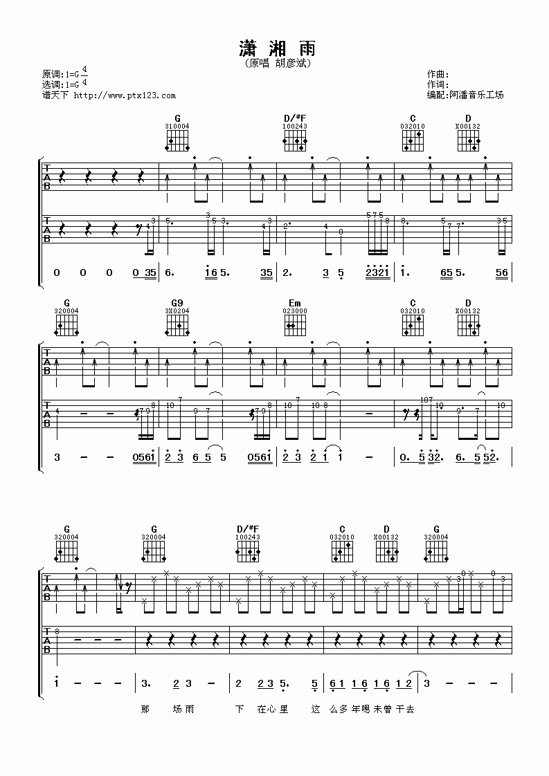 潇湘雨吉他谱__胡彦斌