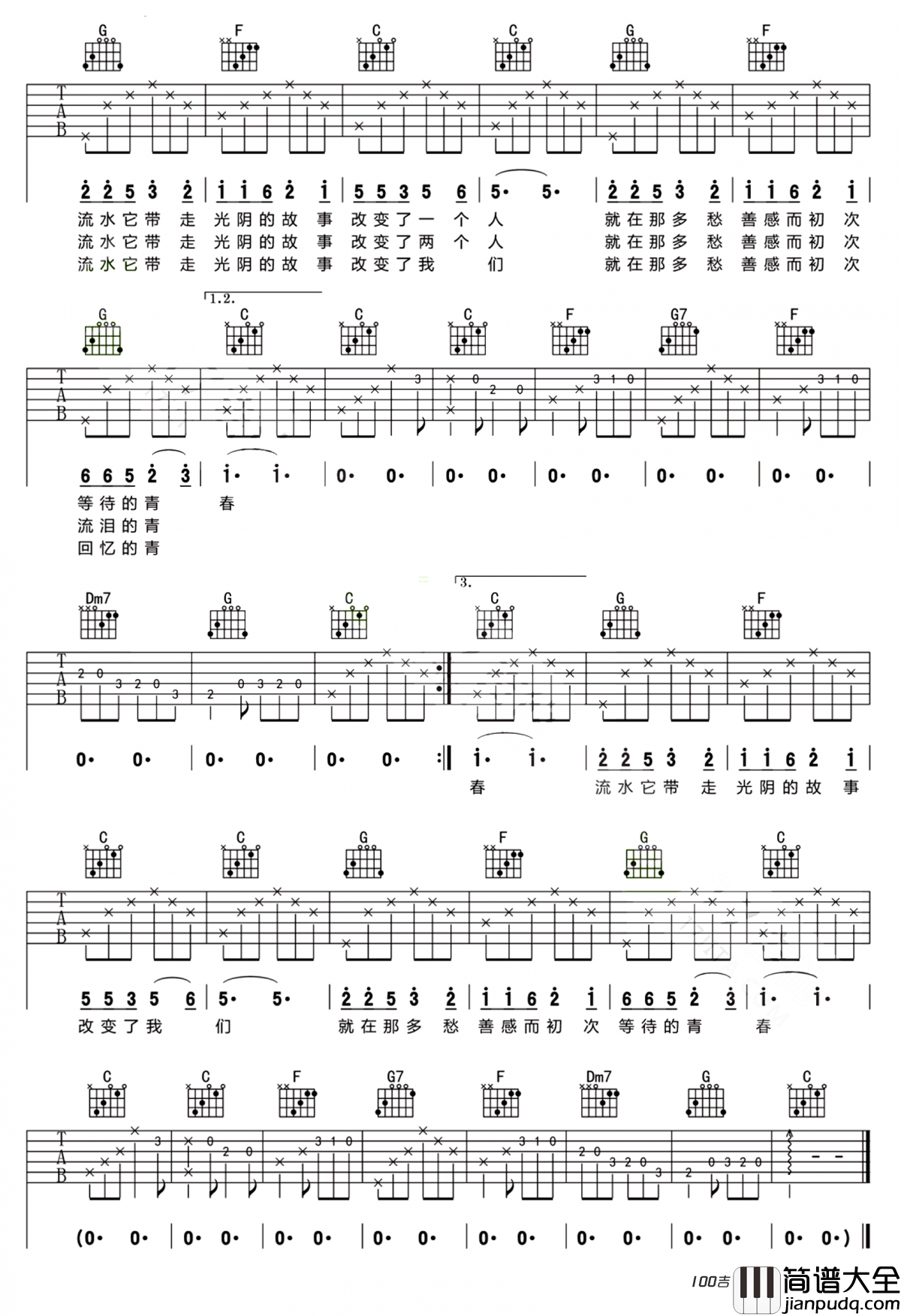 _光阴的故事_吉他谱_C调_罗大佑_吉他弹唱原版六线谱
