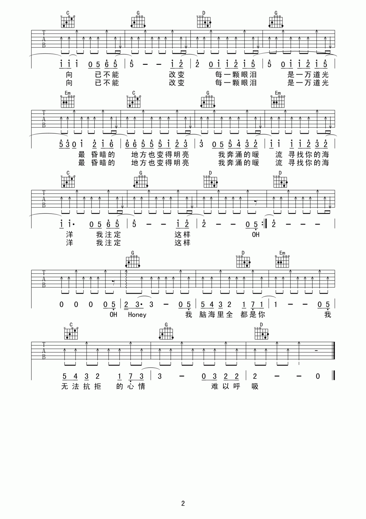 逃跑计划_一万次悲伤吉他谱_G调