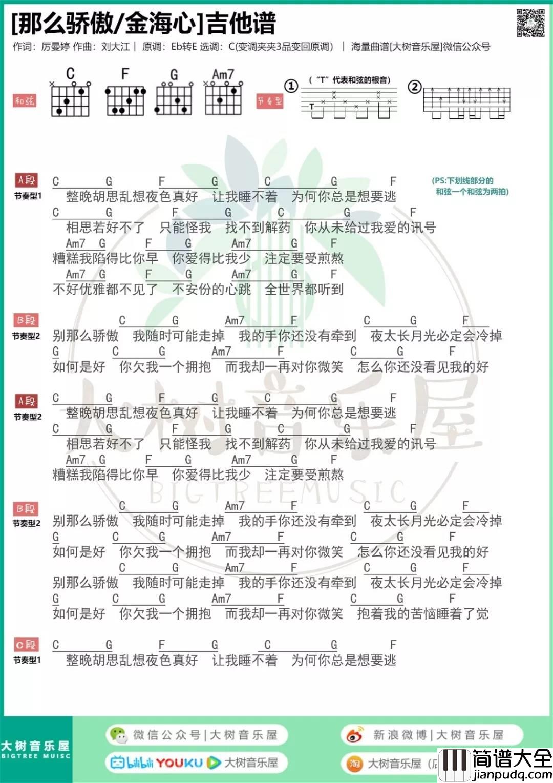 那么骄傲_吉他谱_金海心