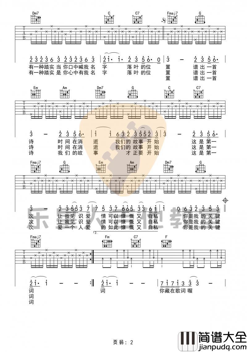 关键词_吉他谱_林俊杰_初级版简单版