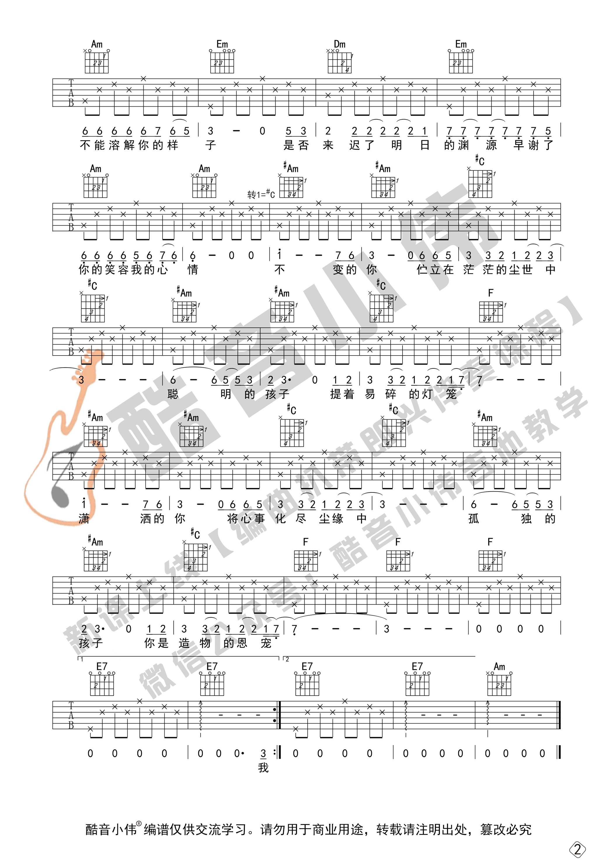 _你的样子_吉他谱C调初级版_酷音小伟编谱_林志炫