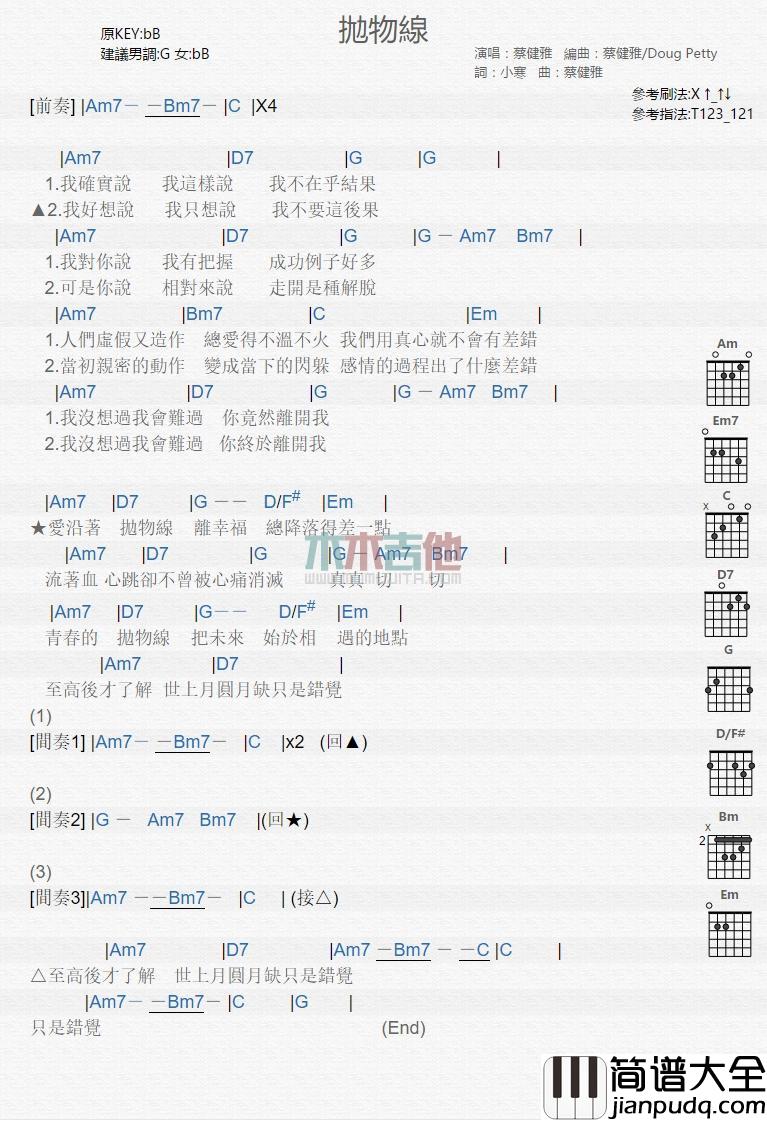抛物线_吉他谱_蔡健雅