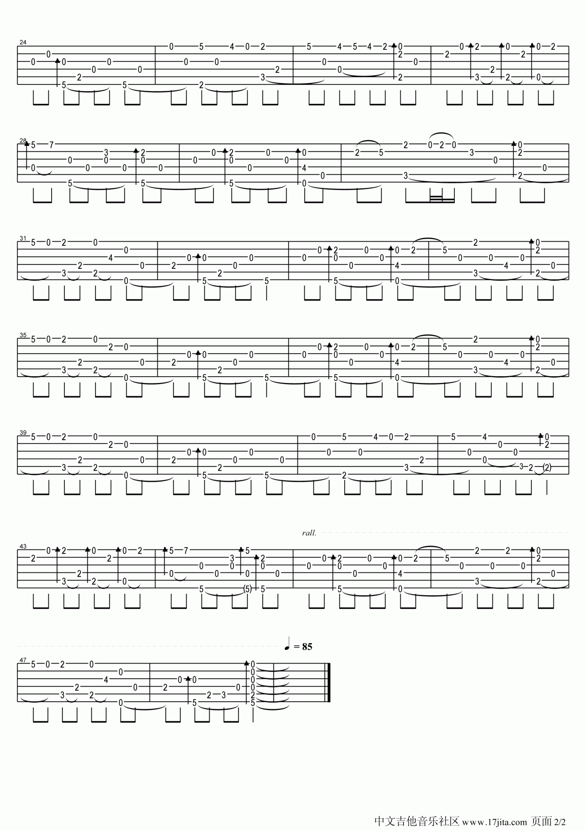 岸部真明Down_by_the_Sally_Gardens莎莉花园吉他谱