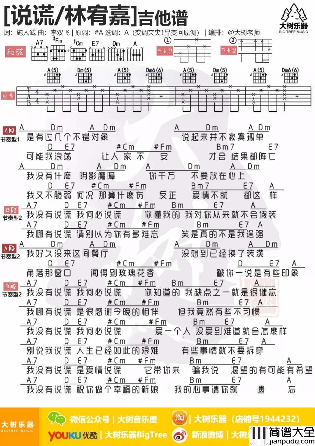 说谎_A调吉他谱_林宥嘉