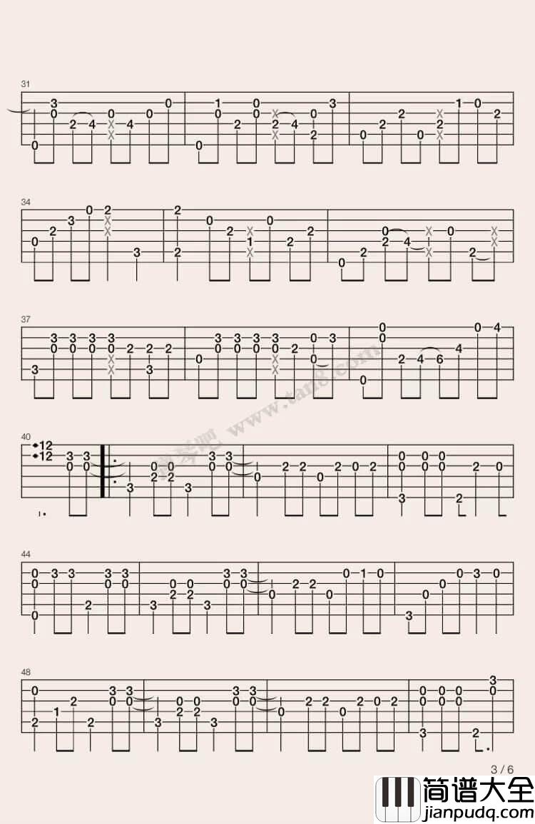 The_truth_that_you_leave指弹谱_G调六线谱_Pianoboy