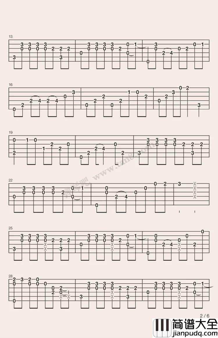 The_truth_that_you_leave指弹谱_G调六线谱_Pianoboy