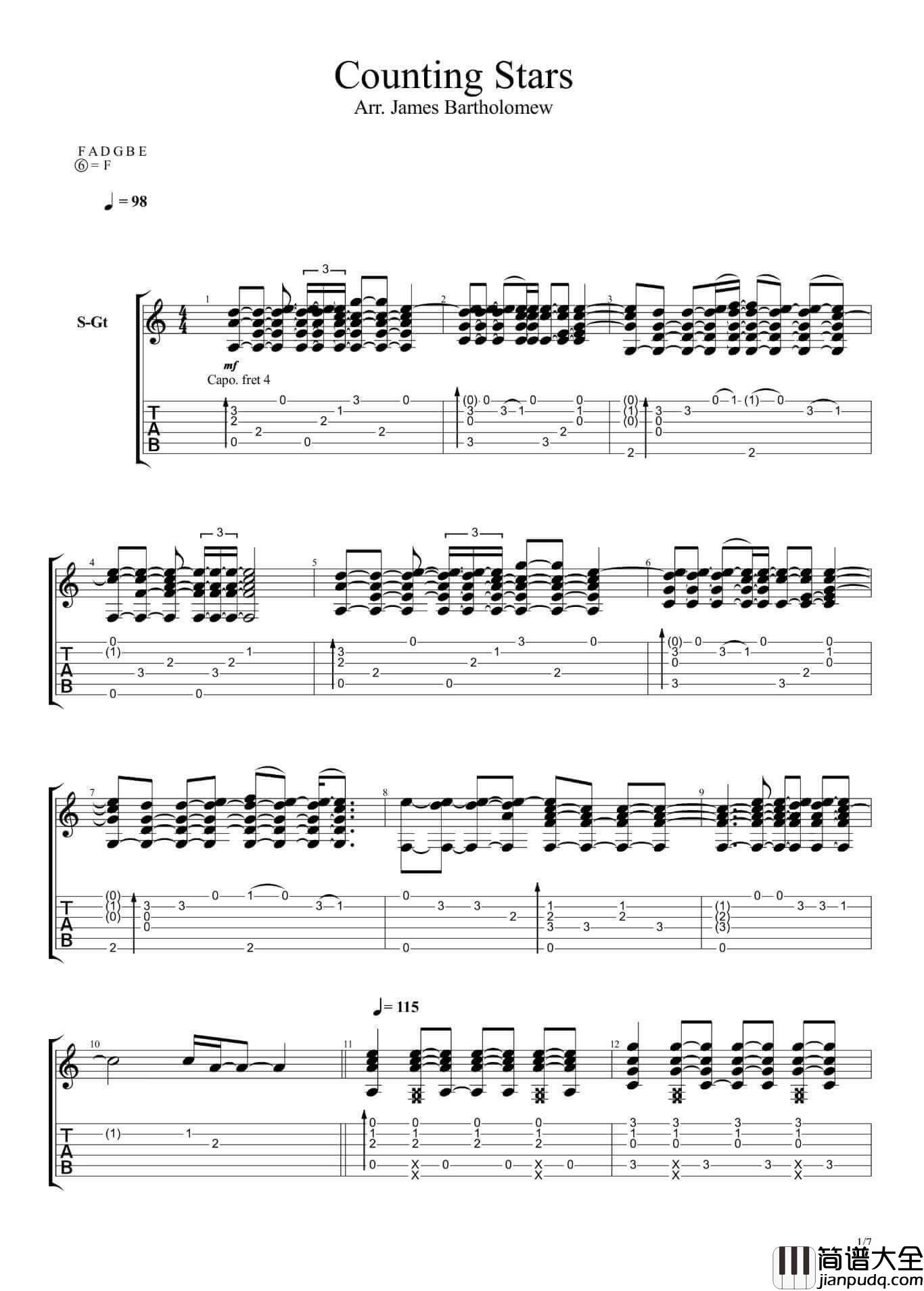 countingstars指弹谱_F调六线谱_高清版_By_James