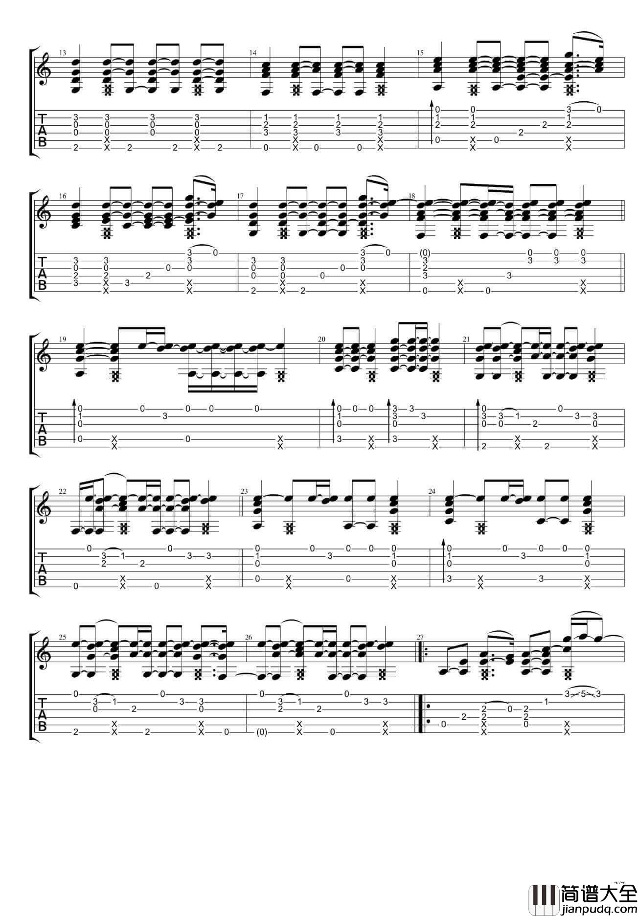countingstars指弹谱_F调六线谱_高清版_By_James