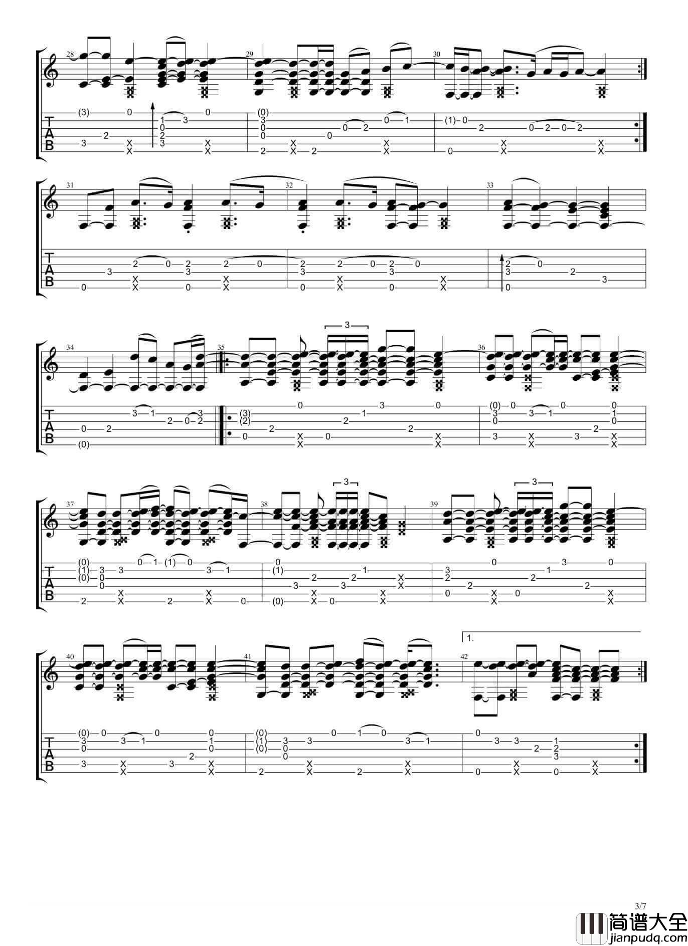 countingstars指弹谱_F调六线谱_高清版_By_James