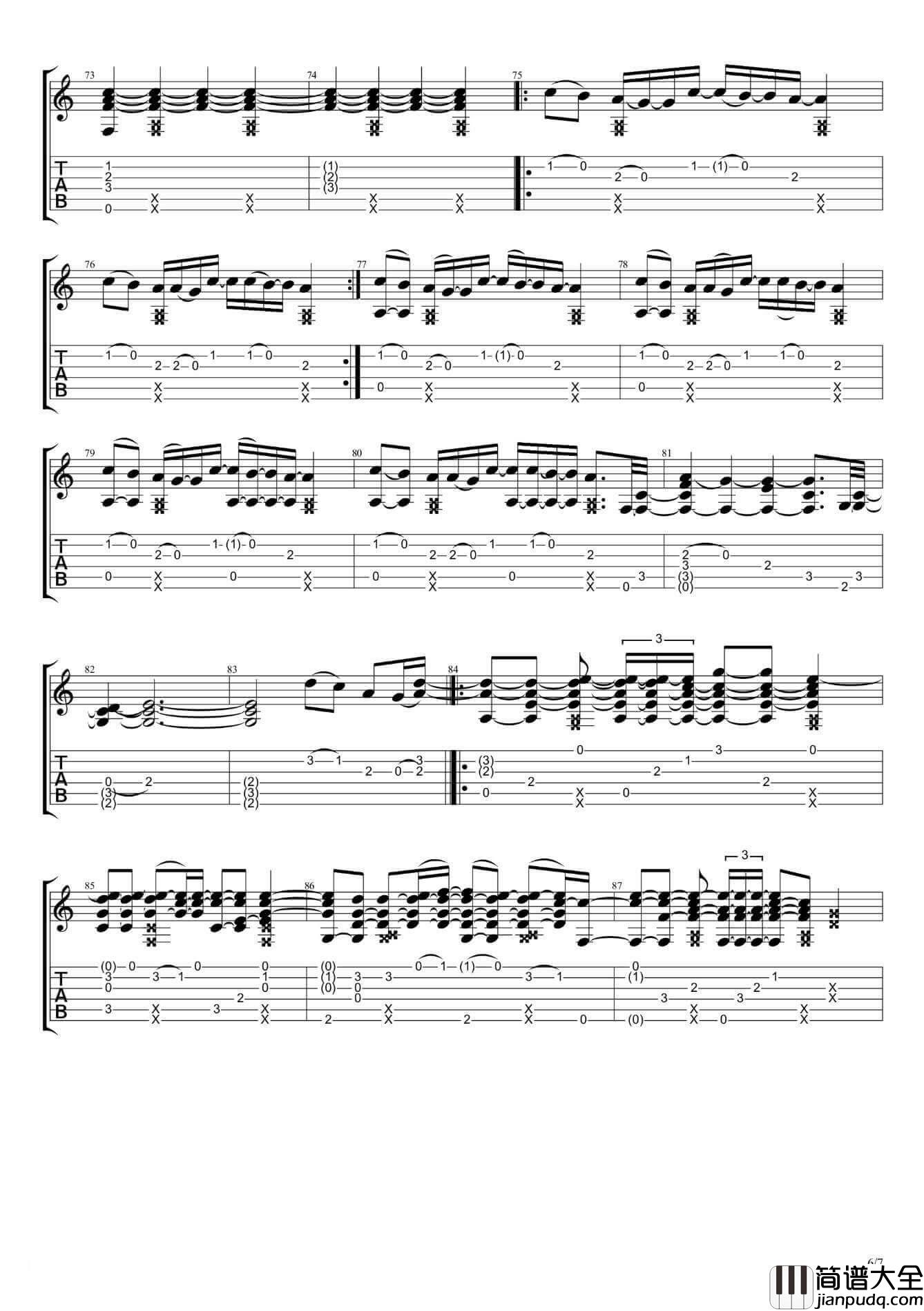 countingstars指弹谱_F调六线谱_高清版_By_James