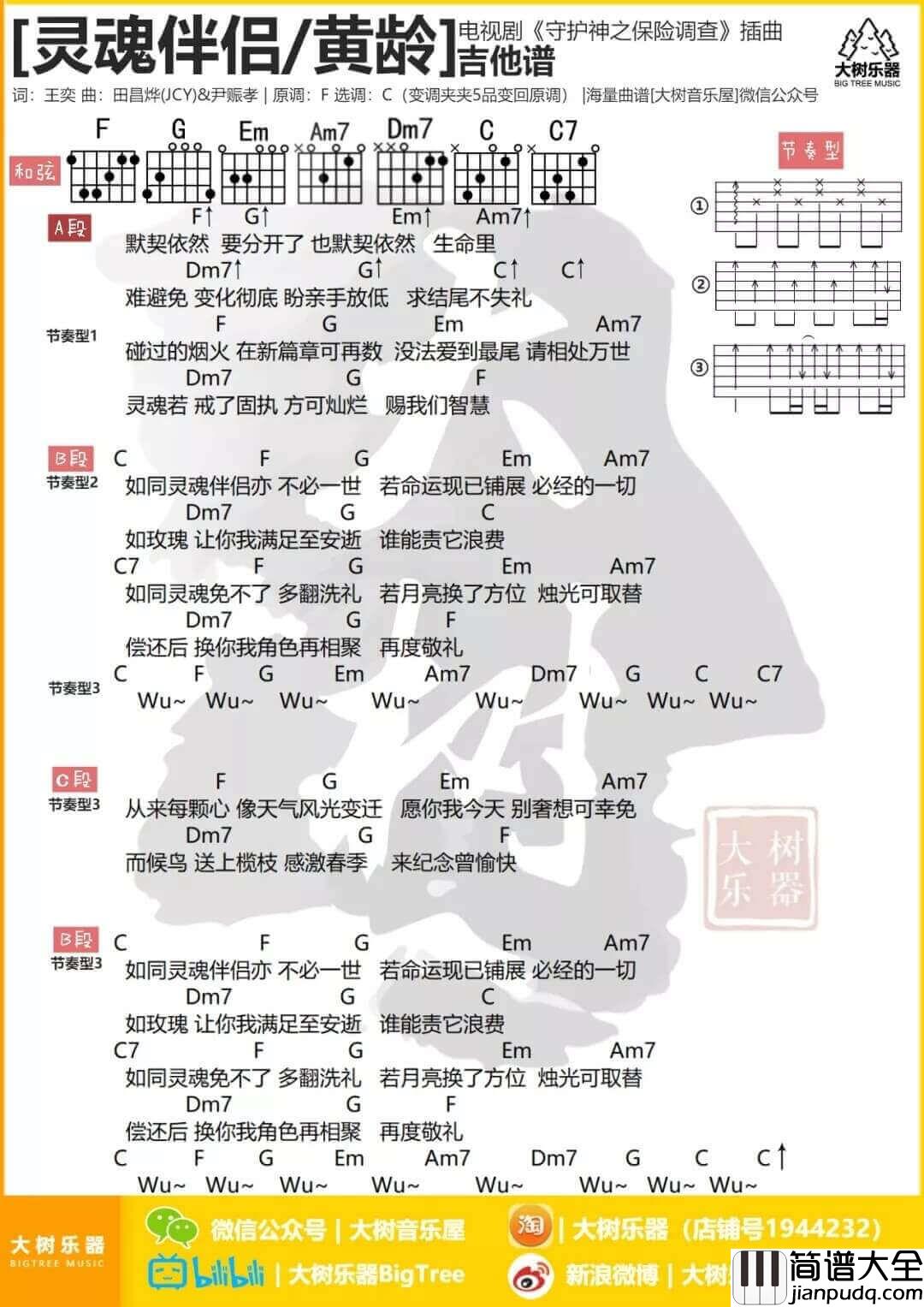 灵魂伴侣_C调和弦谱_黄龄