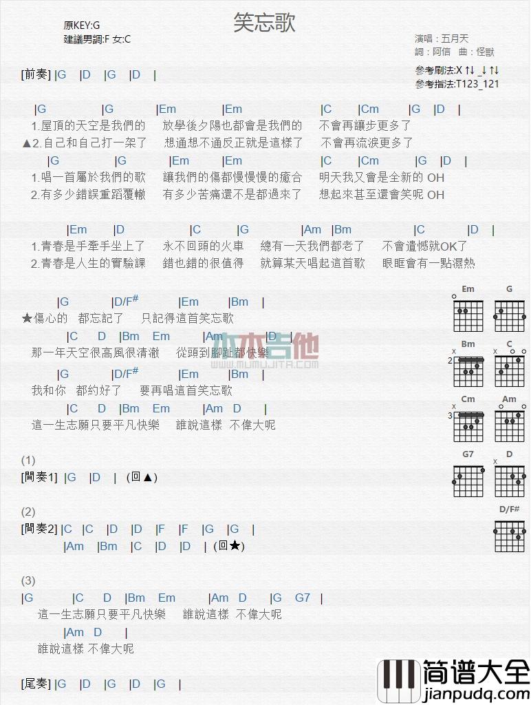 笑忘歌_吉他谱_五月天