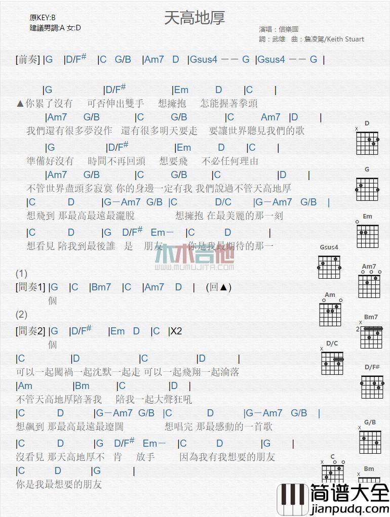 天高地厚_吉他谱_信乐团